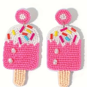 Pink Beaded Popsicle Earrings